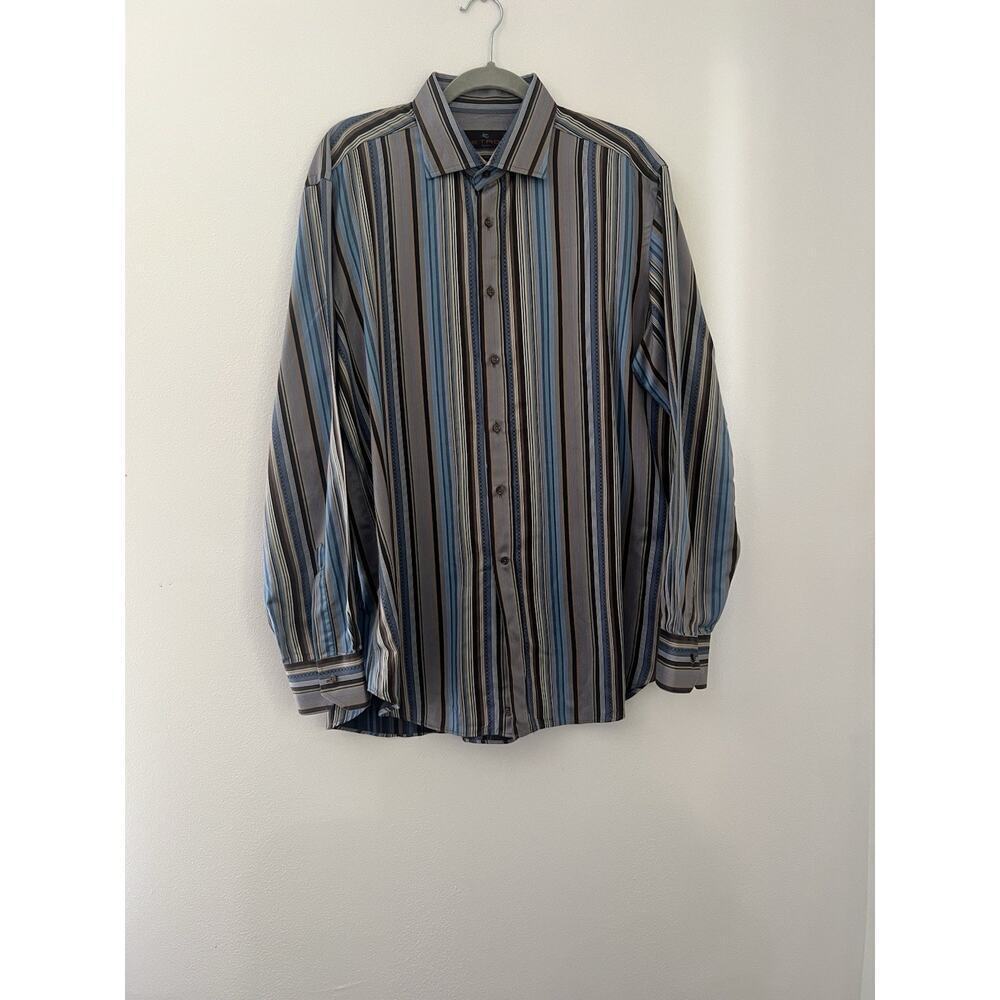 Etro Men’s Multicolor Stripe Print Button Down Dress Shirt Size 44 Italian